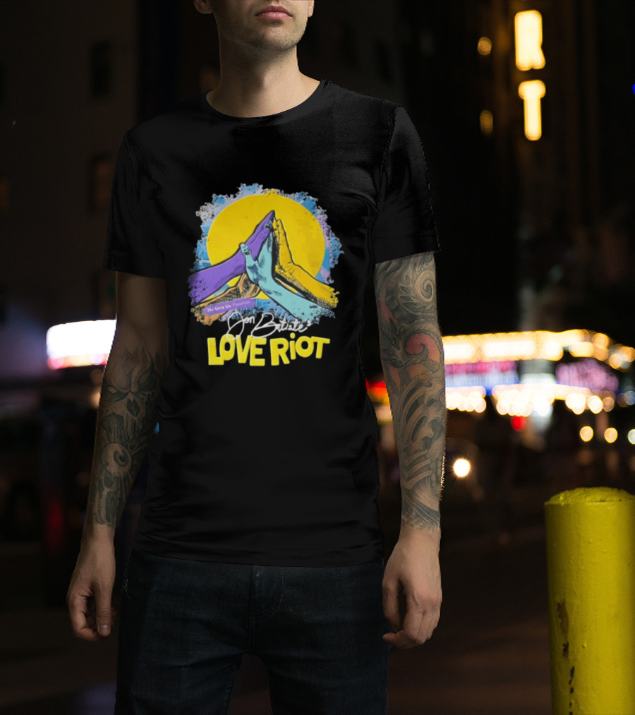 Jon Batiste He Gets Us Presents Love Riot Three Hands High Five Yellow Sun T-Shirt