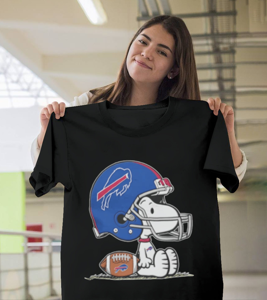 Snoopy Buffalo Bills Football Helmet Sitting With Football T-Shirt