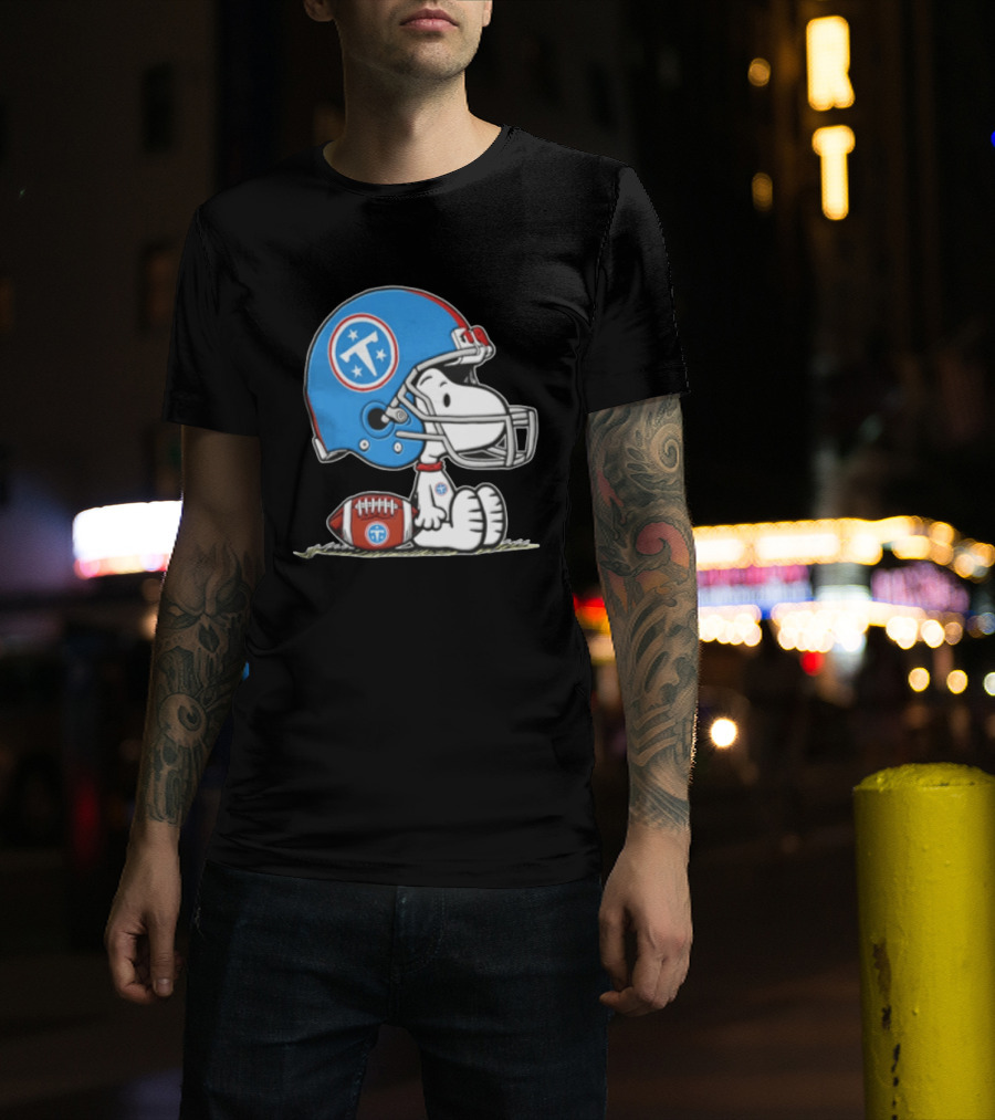 Snoopy Wearing Tennessee Titans Football Helmet Sitting With Football T-Shirt
