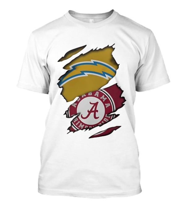 Los Angeles Chargers Alabama Crimson Tide NCAA Ripped Skin T-Shirt