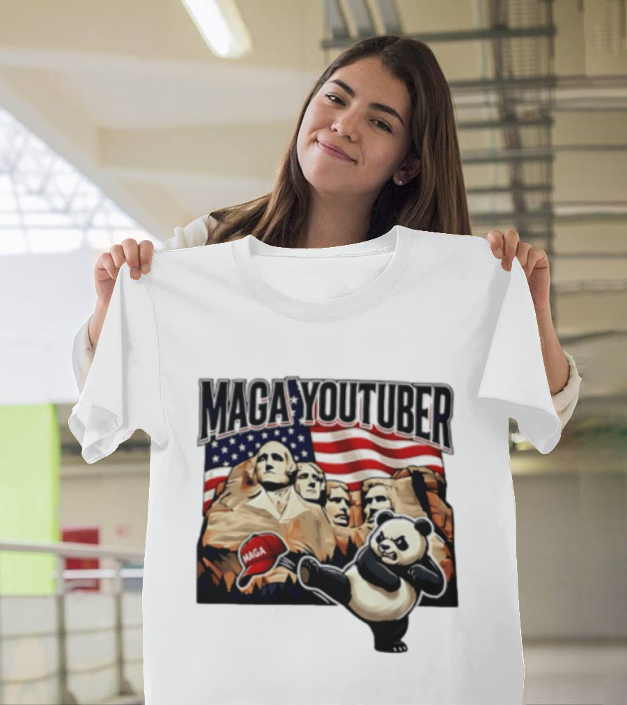 MAGA Youtuber Mount Rushmore American Flag Panda T-Shirt