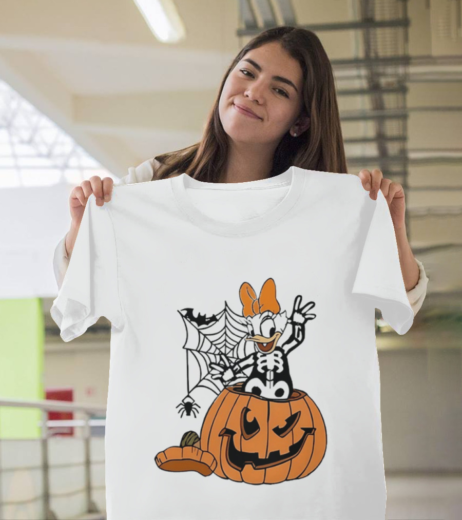 Daisy Duck Pumpkin Halloween Disney Character Spider Web T-Shirt