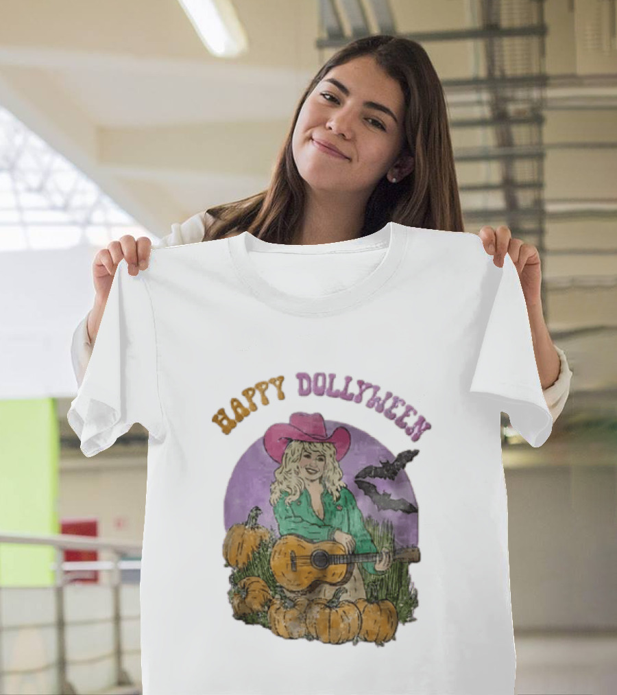 Happy Dollyween Dolly Parton Pumpkins Bats Country Music Star T-Shirt