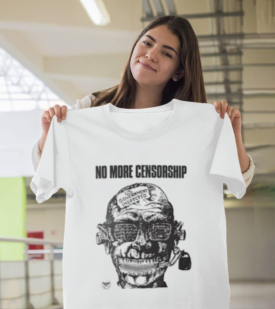 No More Censorship Man Head Zipper Mouth Padlock Glasses T-Shirt