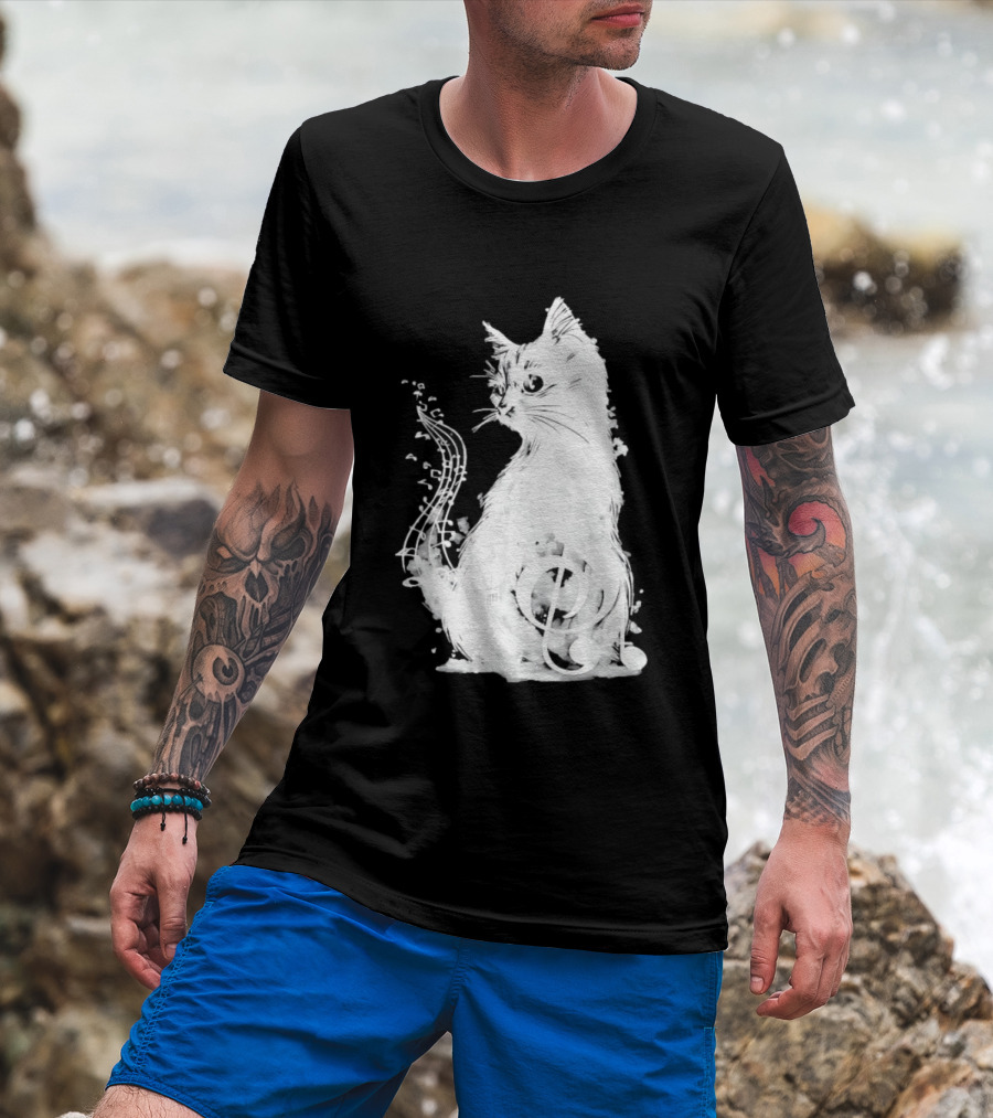 Musical Cat With Treble Clef And Notes T-Shirt