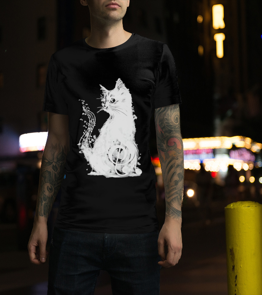 Musical Cat With Treble Clef And Notes T-Shirt