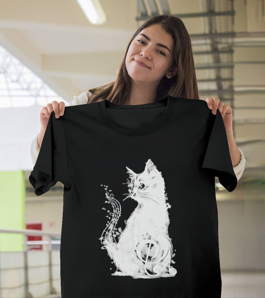 Musical Cat With Treble Clef And Notes T-Shirt