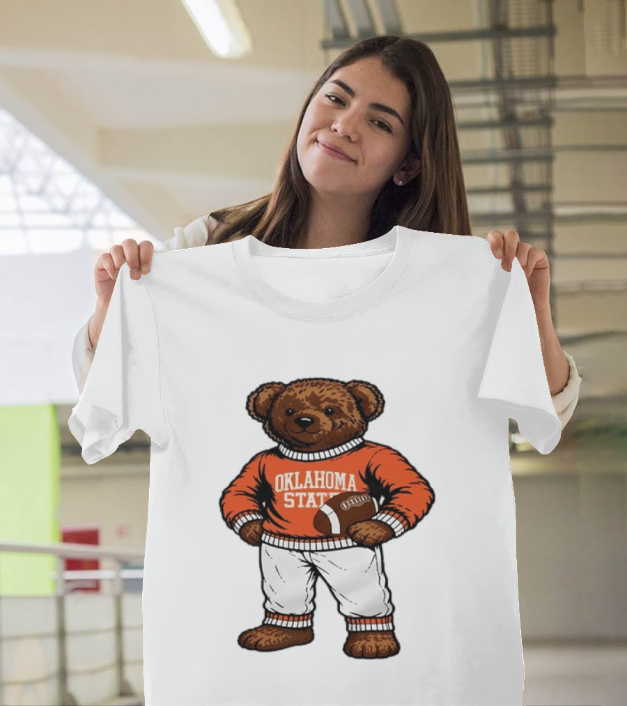 Oklahoma State Football Bear Holding Football Cowboys T-Shirt