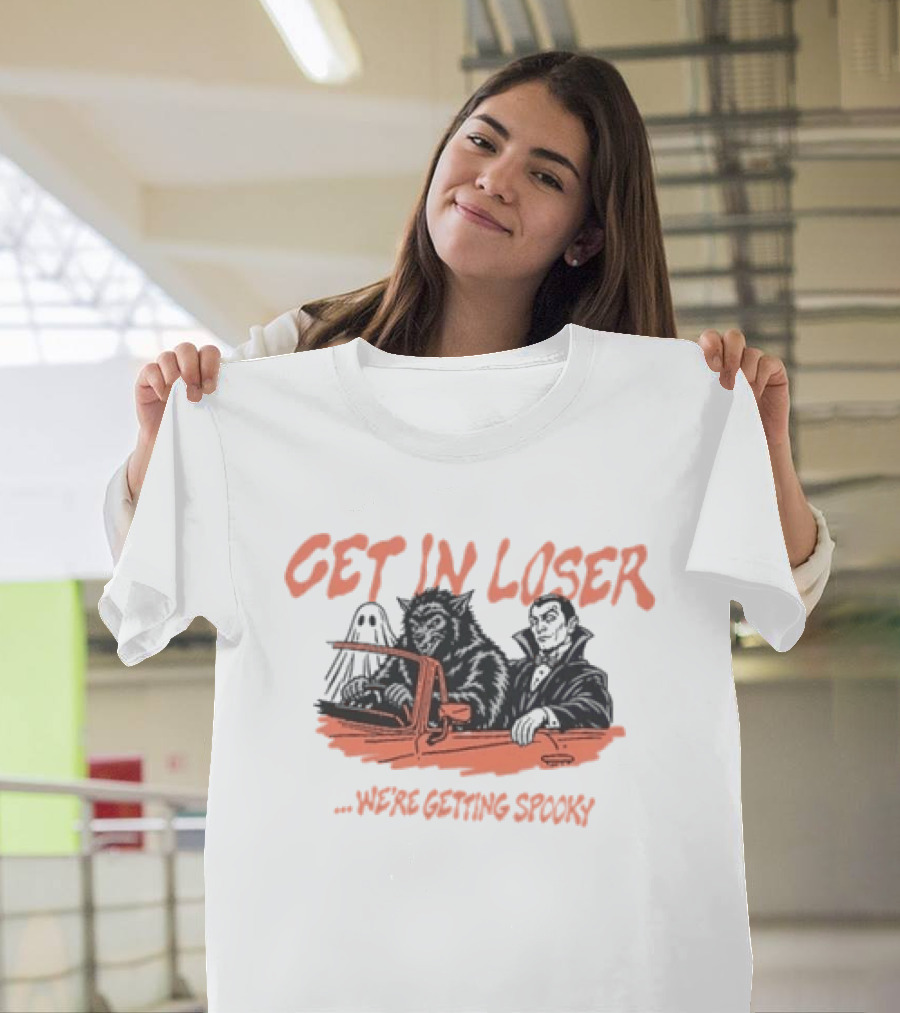 Get In Loser We're Getting Spooky Werewolf Vampire Ghost Car Retro Halloween T-Shirt