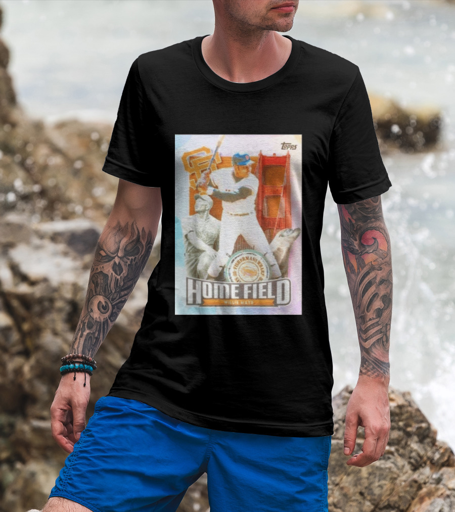 San Francisco Giants Willie Mays Topps Home Field Fisherman's Wharf Golden Gate Bridge T-Shirt