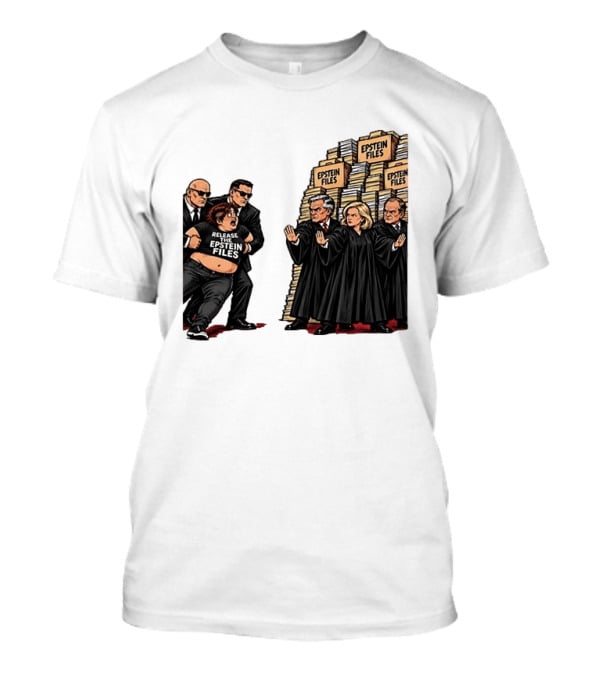 Release The Epstein Files Political Cartoon With Epstein Files Stacks And Judges T-Shirt