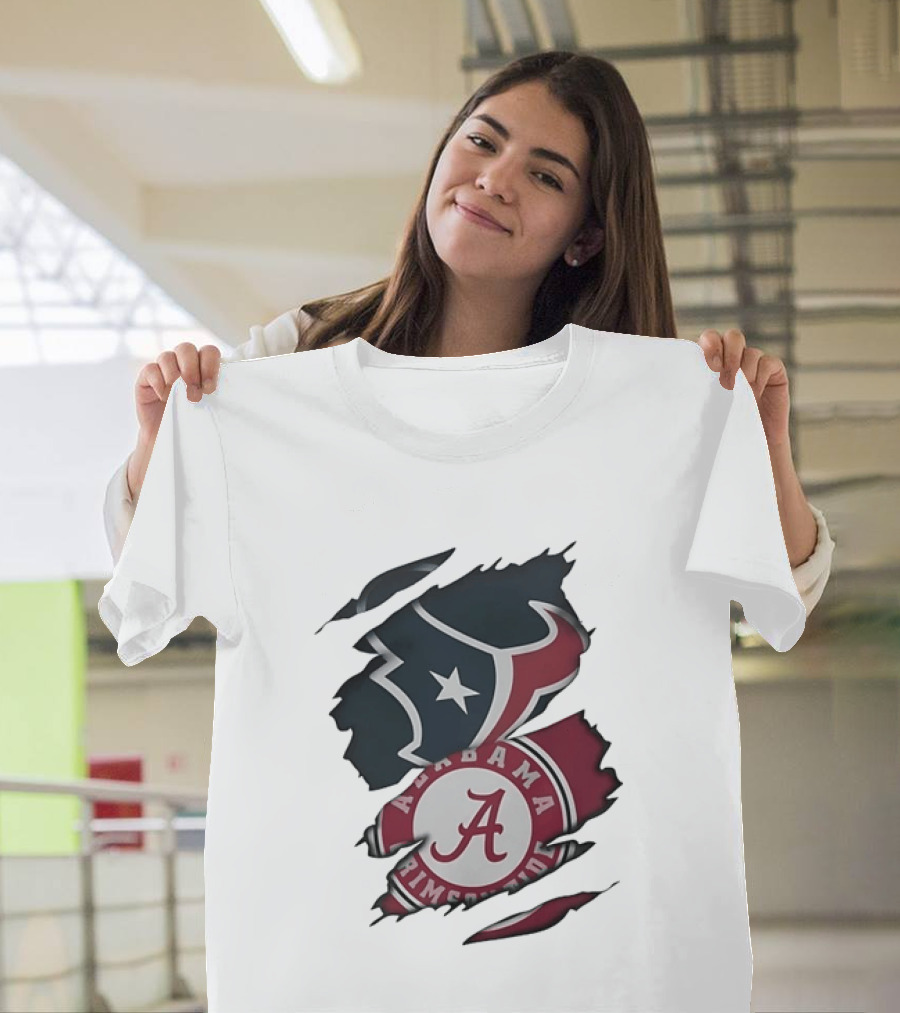 Houston Texans Alabama Crimson Tide NCAA Ripped T-Shirt