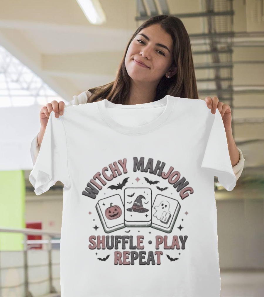 Witchy Mahjong Halloween Shuffle Play Repeat T-Shirt