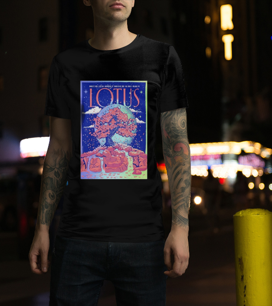 Lotus 2026 Tour By Benjamin Rumble March Tour Dates Illustration Cherry Blossom Moon T-Shirt