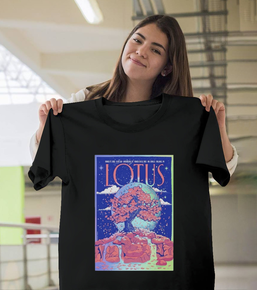 Lotus 2026 Tour By Benjamin Rumble March Tour Dates Illustration Cherry Blossom Moon T-Shirt