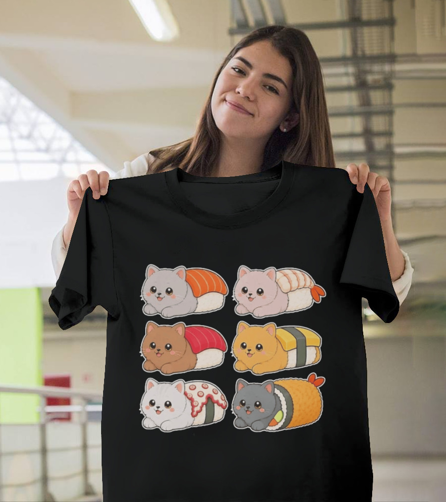 Kawaii Kitten Sushi Rolls Cute Cats Cat Lover T-Shirt
