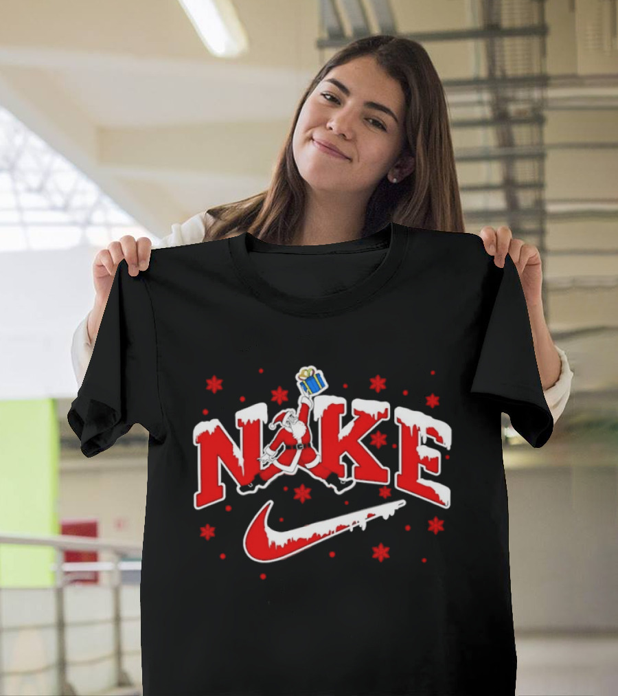 Santa Claus Christmas Jump Holiday Nike Snowflakes T-Shirt
