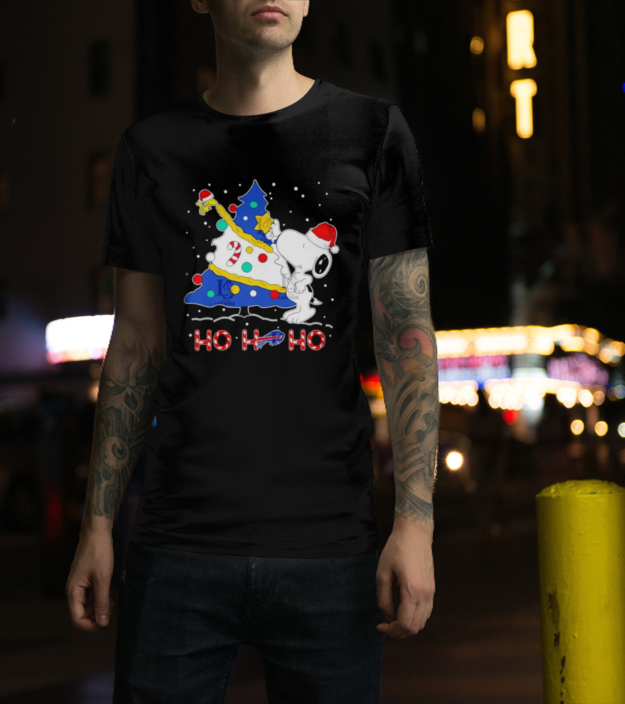 Snoopy Woodstock Buffalo Bills Christmas Tree Ho Ho Ho T-Shirt
