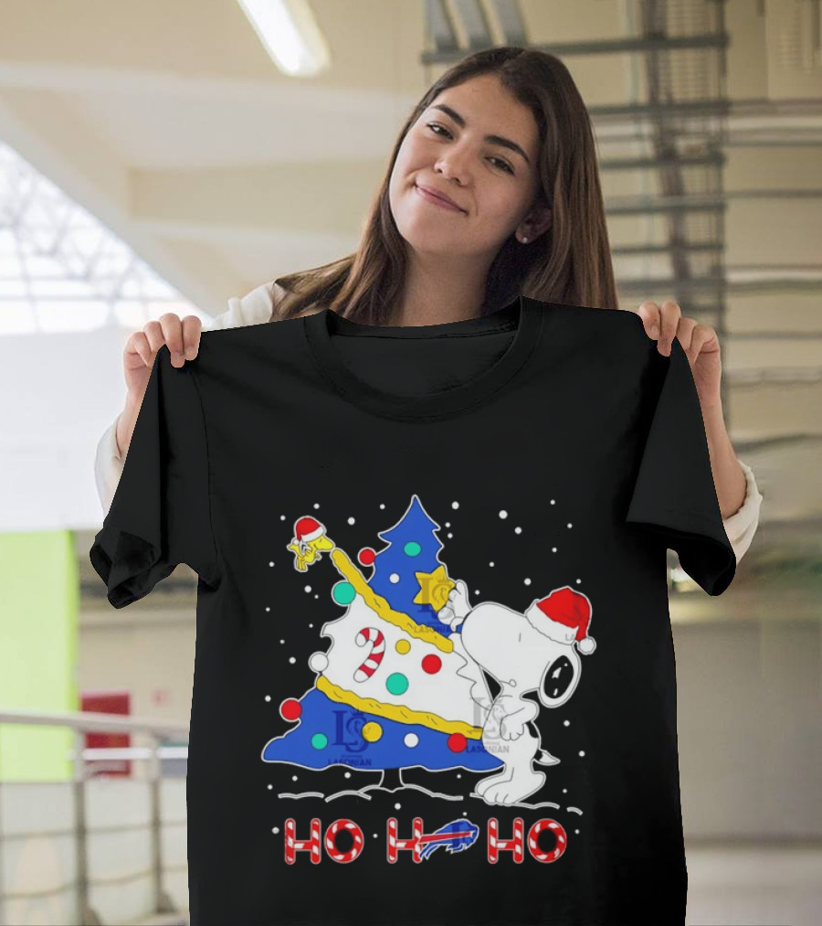 Snoopy Woodstock Buffalo Bills Christmas Tree Ho Ho Ho T-Shirt