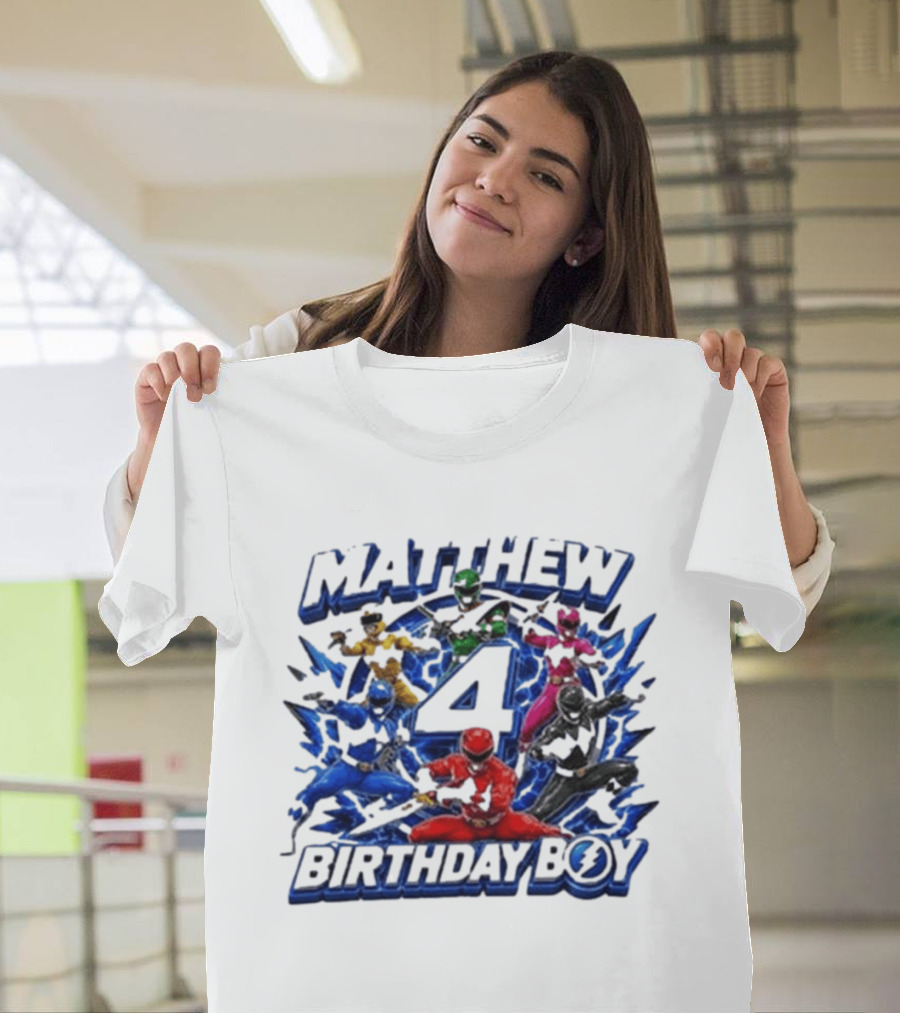 Mighty Morphin Power Rangers 4th Birthday Boy Matthew T-Shirt