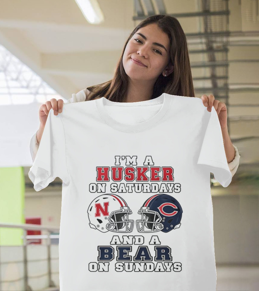I'm A Husker On Saturdays And A Bear On Sundays Nebraska Chicago Helmet 2026 T-Shirt