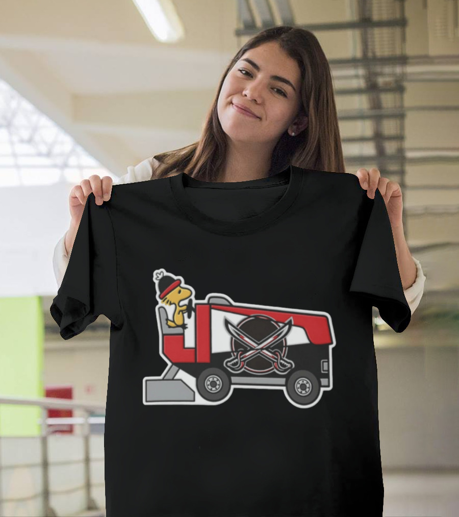 Woodstock Driving Zamboni Buffalo Sabres NHL Cartoon T-Shirt