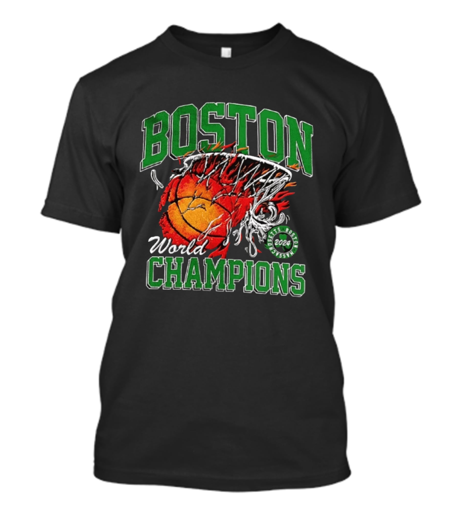 Boston Celtics World Champions 2024 Flaming Basketball T-Shirt