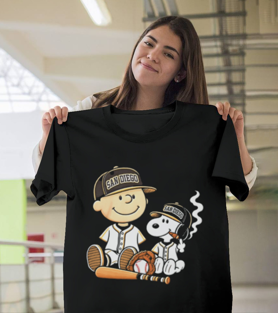 San Diego Padres Charlie Brown Snoopy Smoking Cigar Baseball T-Shirt