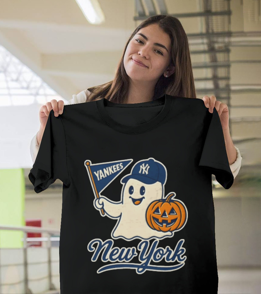 New York Yankees Halloween Ghost Pumpkin Baseball T-Shirt