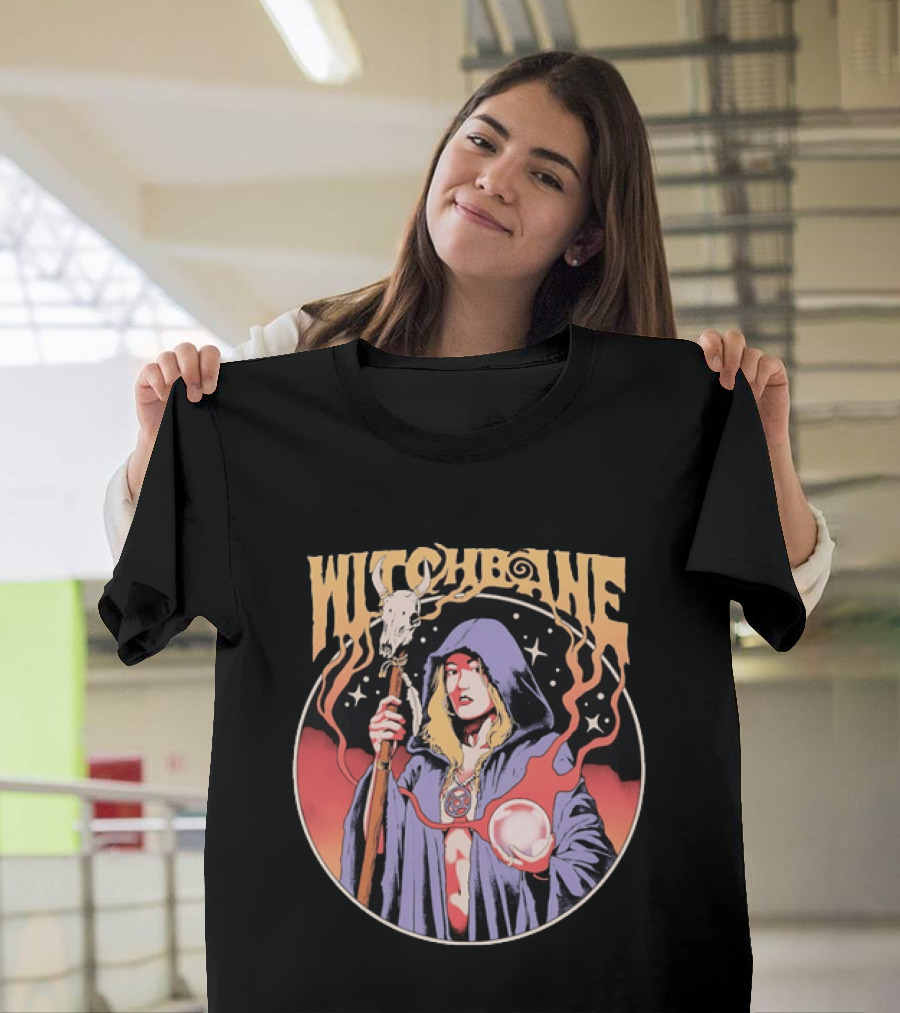 Witchbane Occult Sorceress With Crystal Ball And Staff T-Shirt
