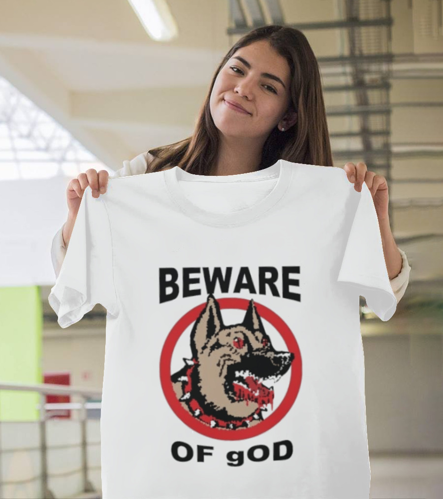 Beware Of God Dog Spiked Collar Warning Red Circle T-Shirt