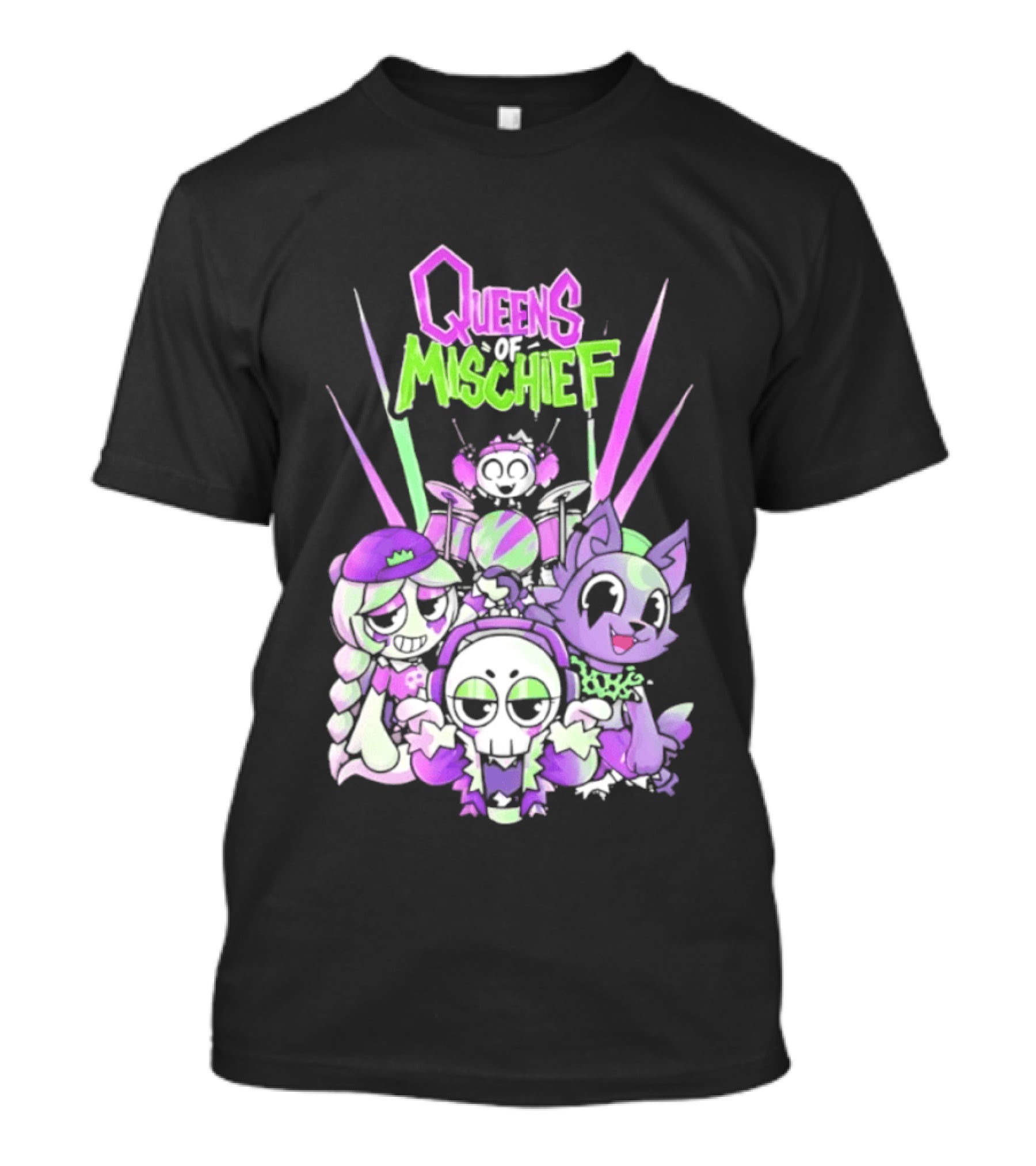 Queens Of Mischief Cartoon Band Purple Green Characters T-Shirt