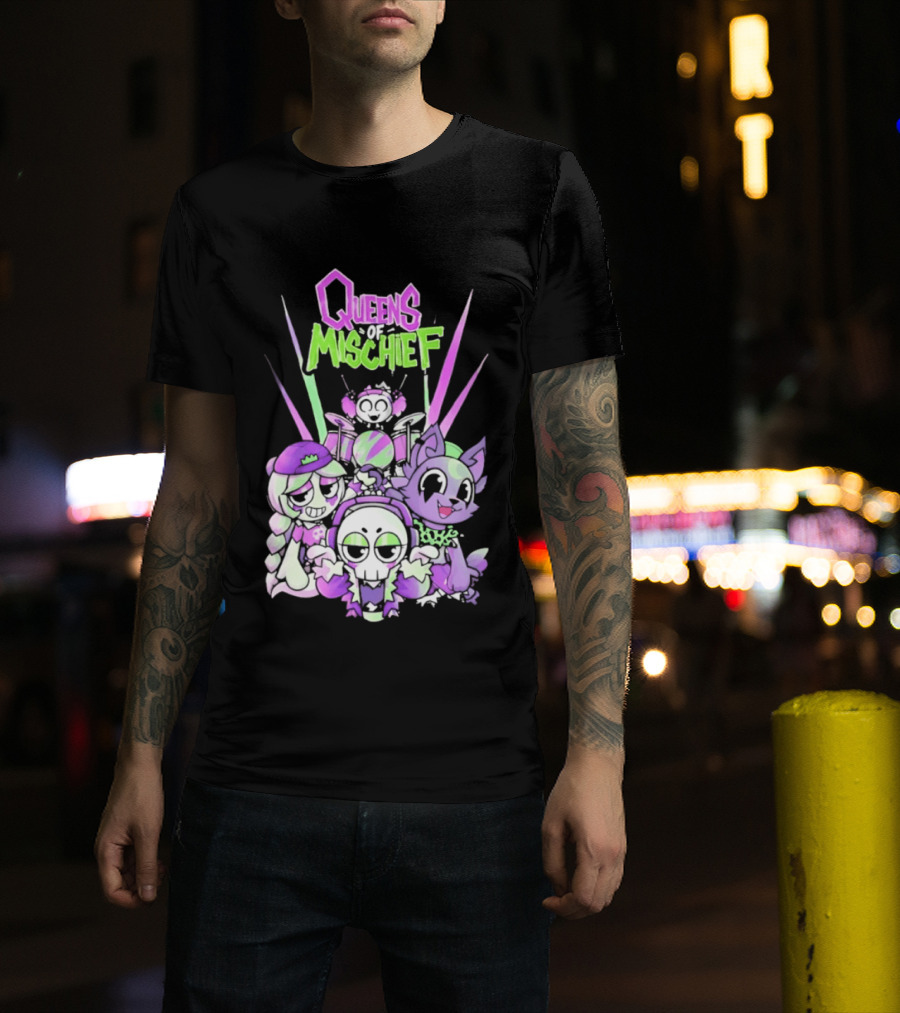 Queens Of Mischief Cartoon Band Purple Green Characters T-Shirt
