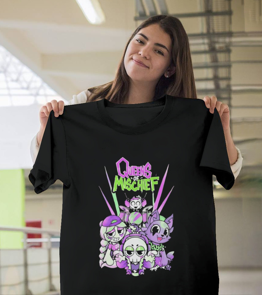Queens Of Mischief Cartoon Band Purple Green Characters T-Shirt
