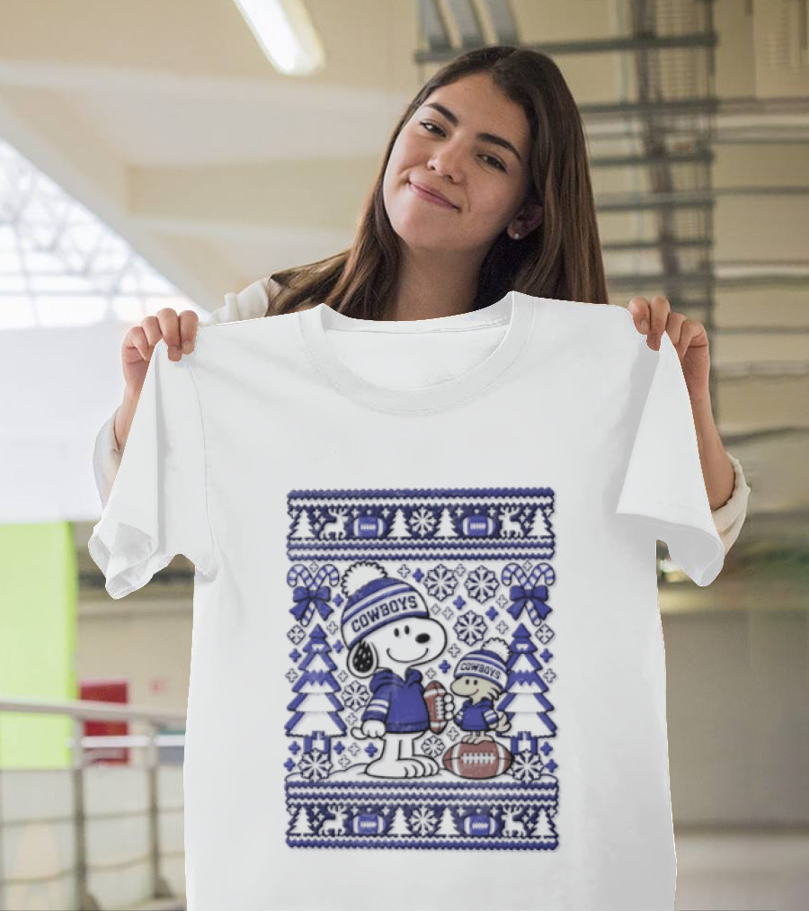 Dallas Cowboys Snoopy Woodstock Christmas Football Peanuts Holiday Sweater T-Shirt