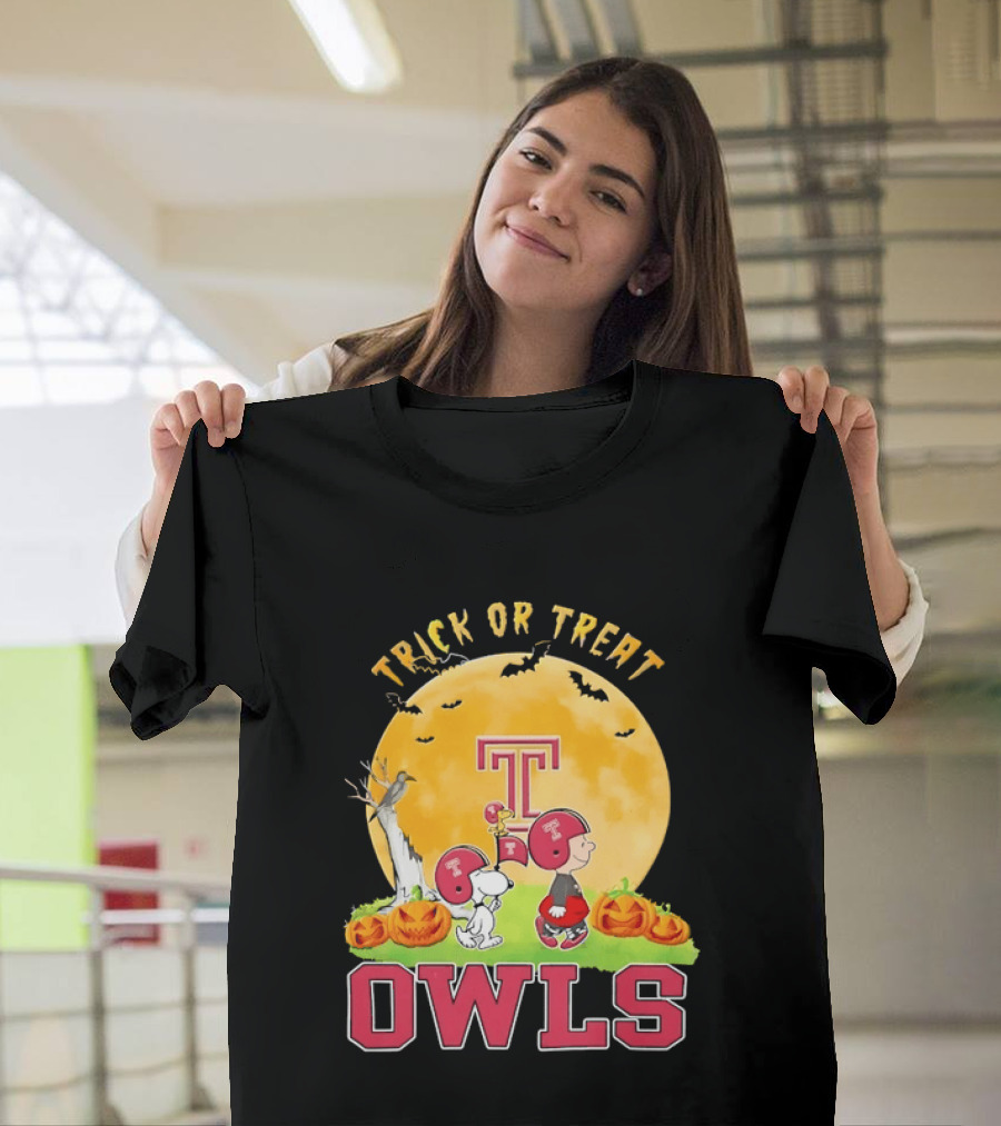 Trick Or Treat Temple Owls Charlie Brown Snoopy Halloween T-Shirt
