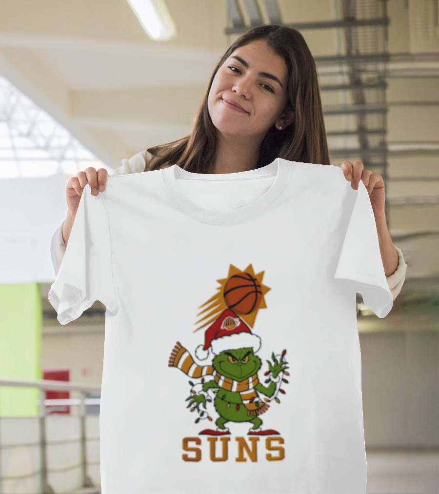 Grinch Phoenix Suns Christmas 2026 Santa Hat Basketball T-Shirt