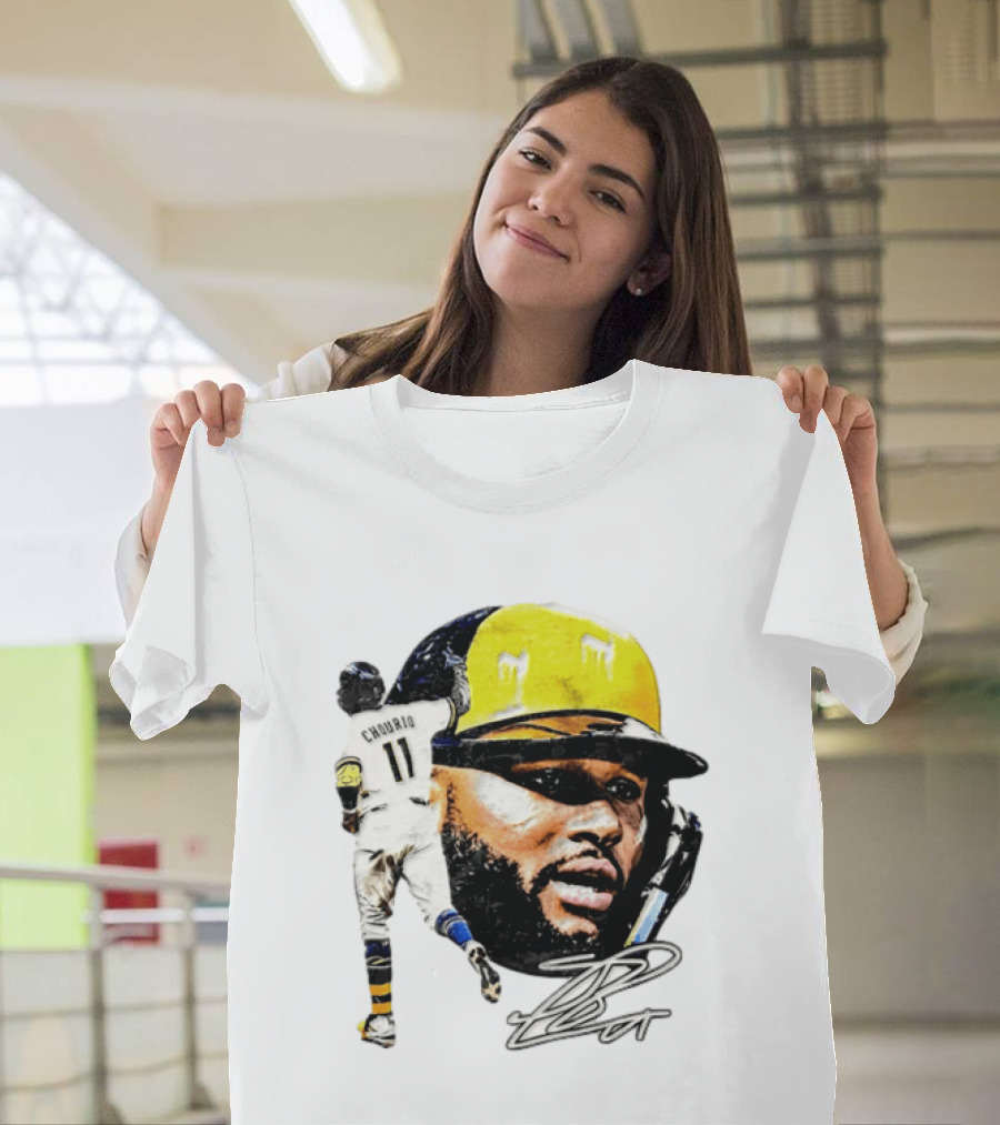 Jackson Chourio #11 Milwaukee Baseball Player Portrait And Signature T-Shirt
