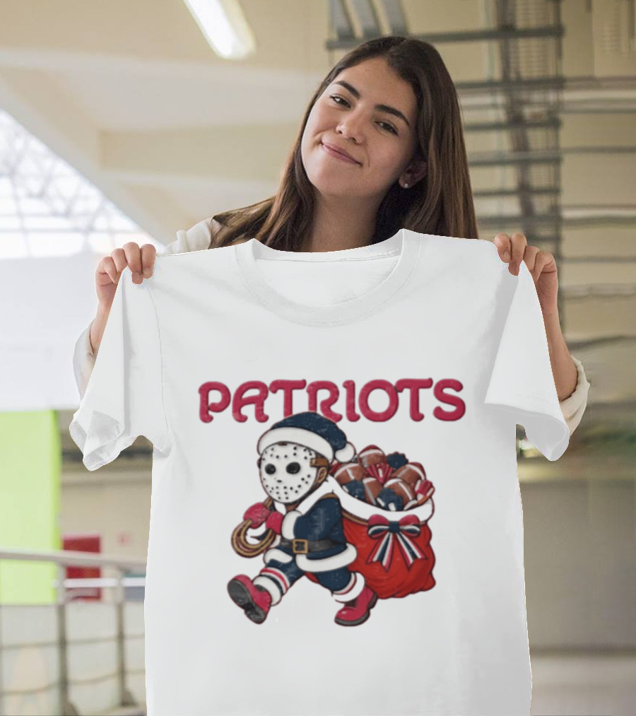 Patriots Christmas Football Horror Red Navy Holiday Mask T-Shirt