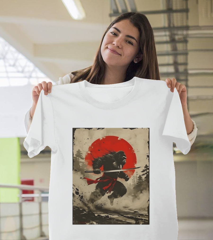 Samurai Gorilla Katana With Rising Sun T-Shirt