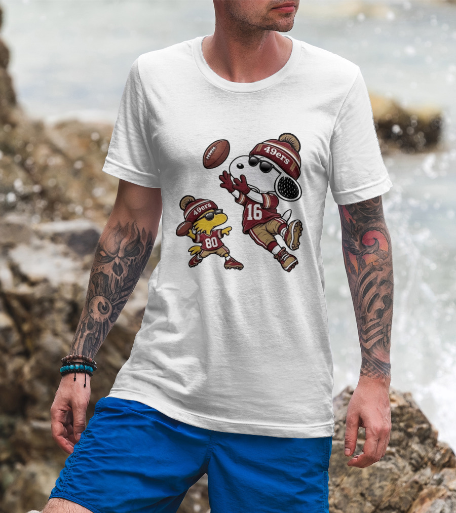 San Francisco 49ers Snoopy Woodstock Football Players Number 16 80 T-Shirt