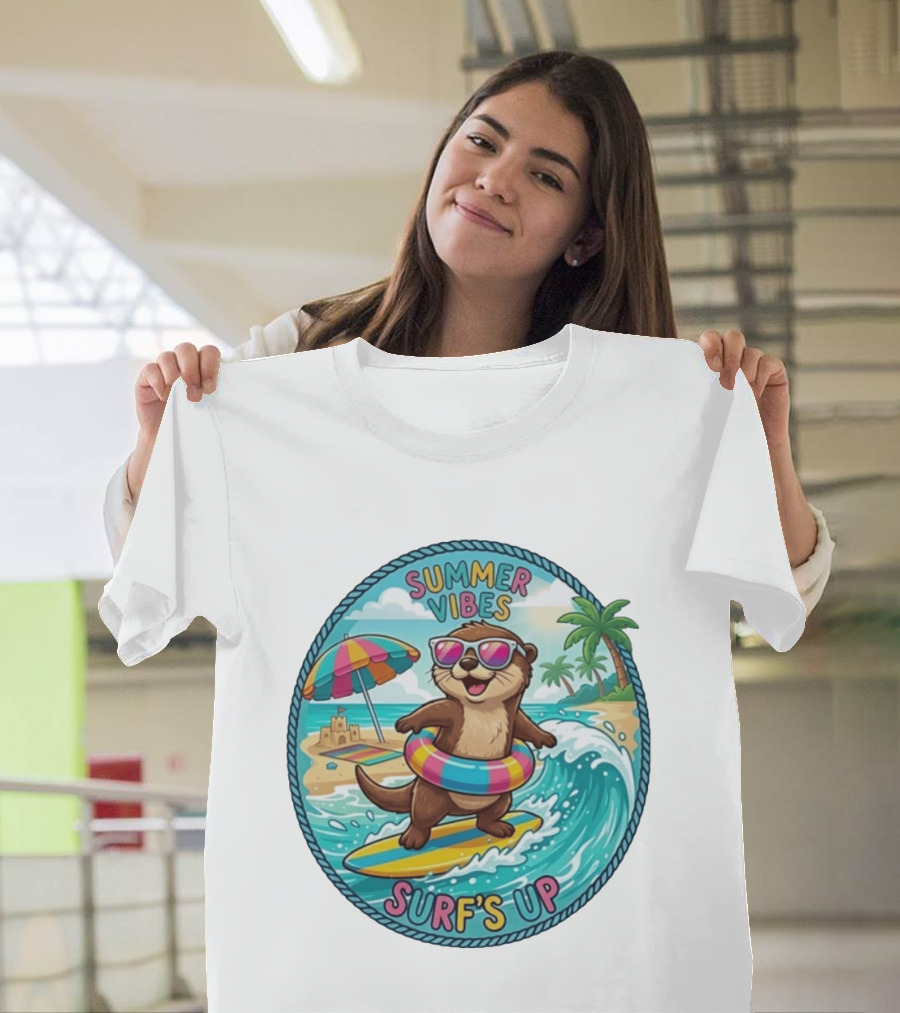 Summer Vibes Surf's Up Otter Beach Adventure T-Shirt