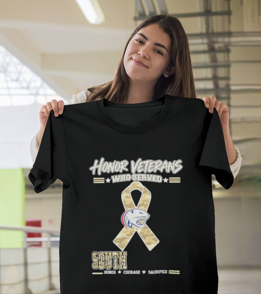 South Alabama Jaguars Honor Veterans Who Served Ribbon Courage Sacrifice T-Shirt