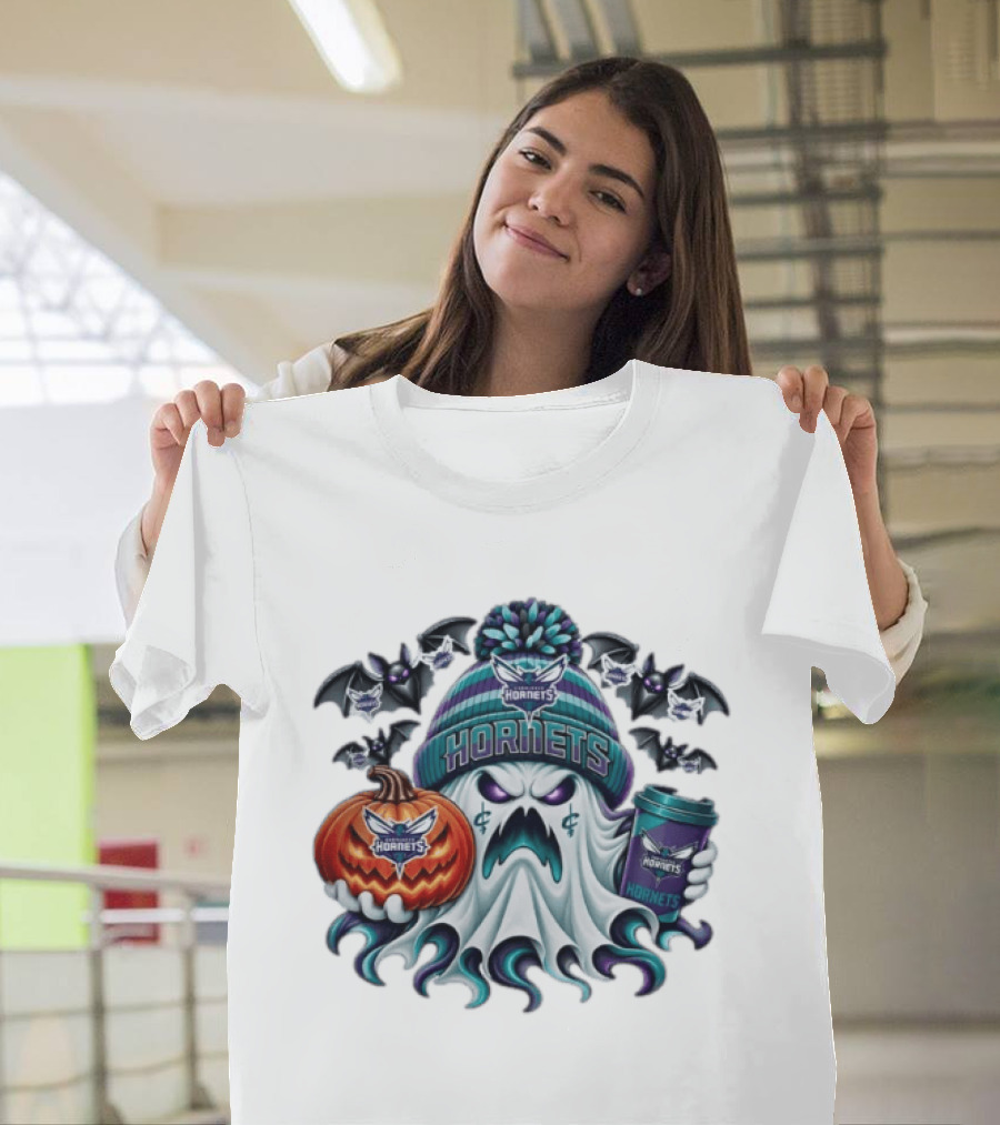 Charlotte Hornets Ghost Coffee Halloween Spooky T-Shirt