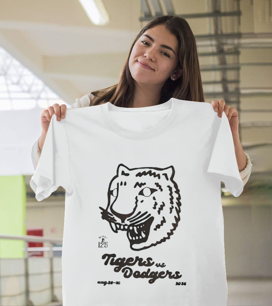 Tigers Vs Dodgers August 28 30 2026 Tiger Illustration 125th Anniversary T-Shirt