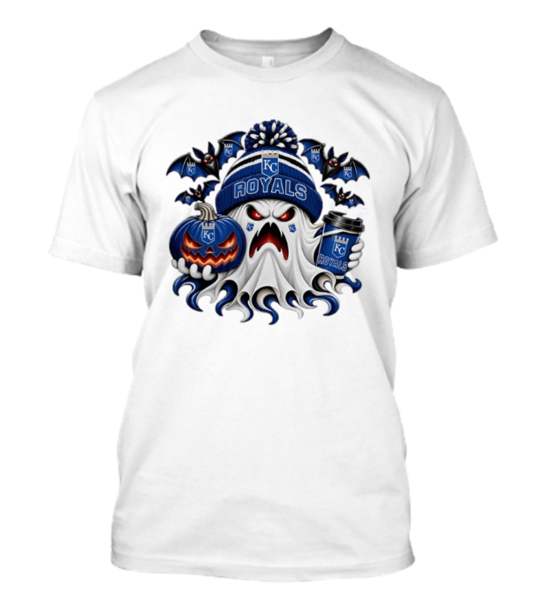 Kansas City Royals Halloween Ghost With Coffee And Pumpkin T-Shirt