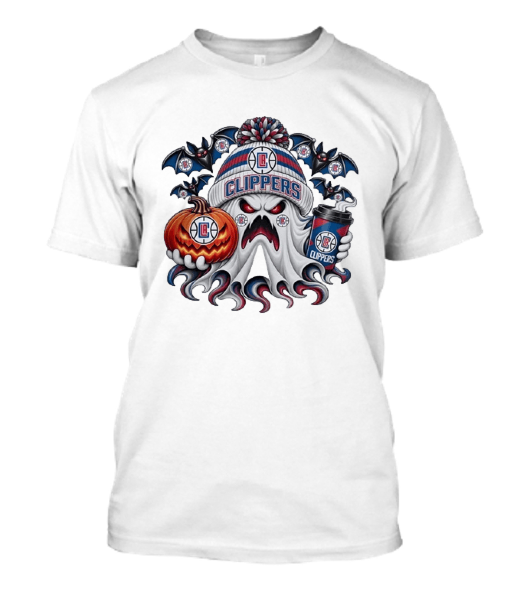 Los Angeles Clippers Spooky Ghost Halloween With Coffee And Pumpkin T-Shirt