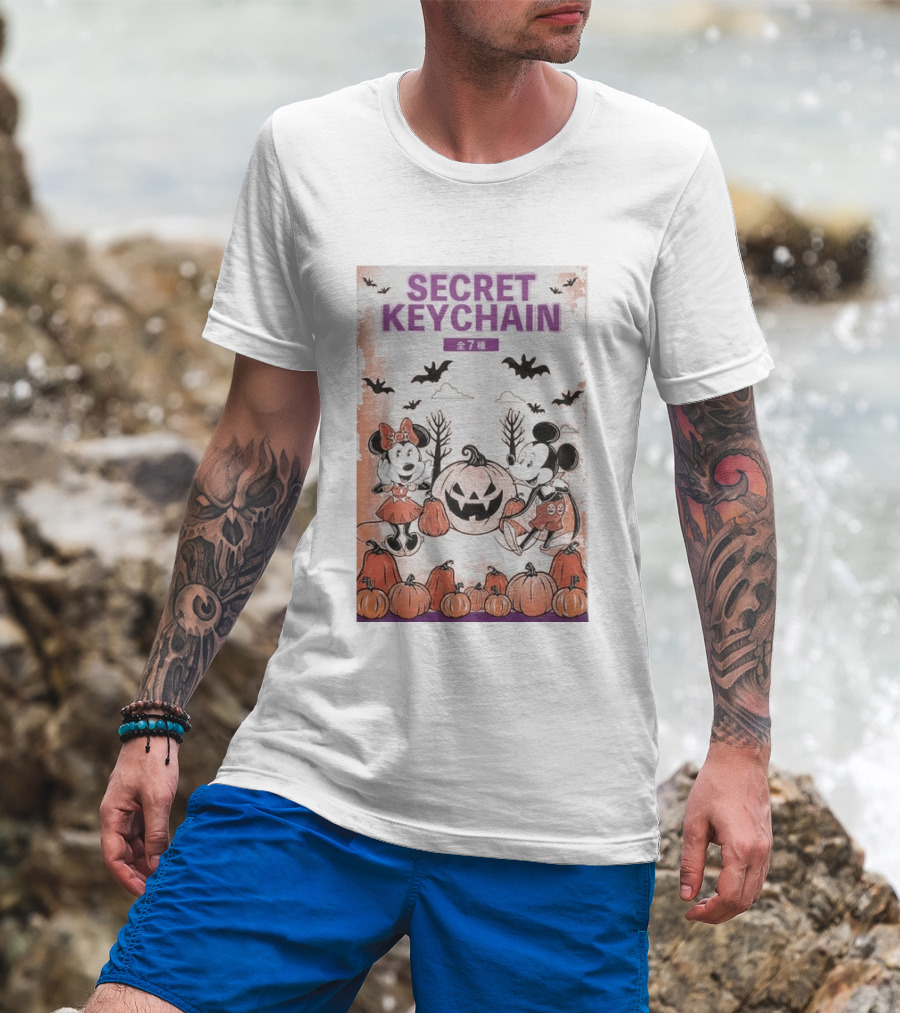 Mickey And Minnie Halloween Secret Keychain Collection With Pumpkins And Bats 2026 T-Shirt