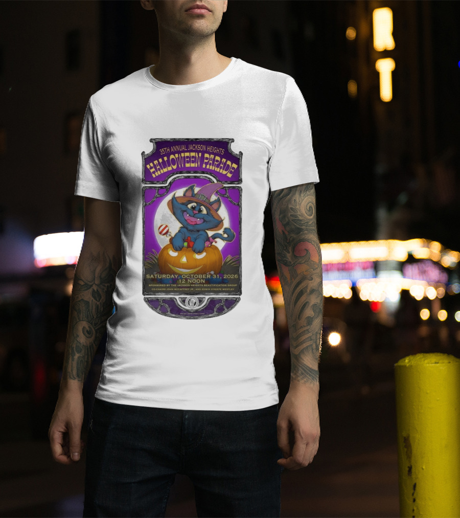 35th Annual Jackson Heights Halloween Parade October 31 2026 Cat Pumpkin T-Shirt