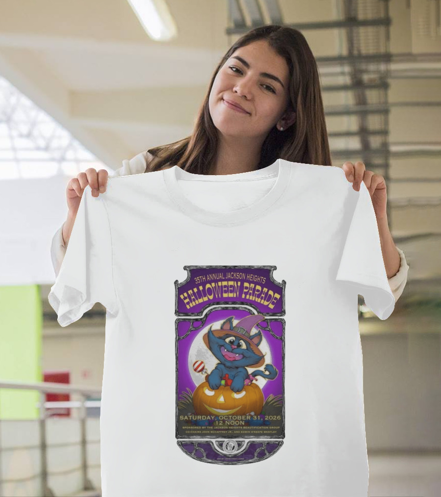 35th Annual Jackson Heights Halloween Parade October 31 2026 Cat Pumpkin T-Shirt